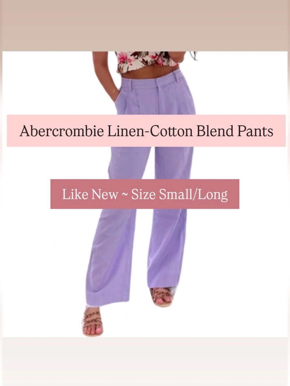 Abercrombie & Fitch Linen-Blend Pleated Pants Lilac Purple Size S Long